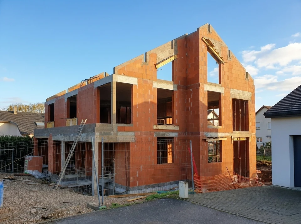 Chantier de construction résidentielle avec excavation pour fondations