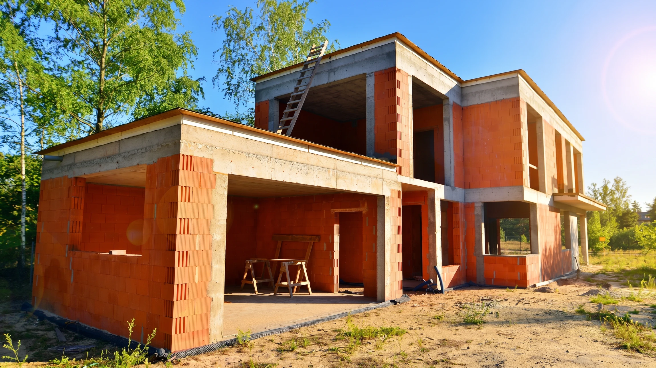 Ouvrier maçon en salopette et casquette construisant un mur en briques sur chantier extérieur résidentiel