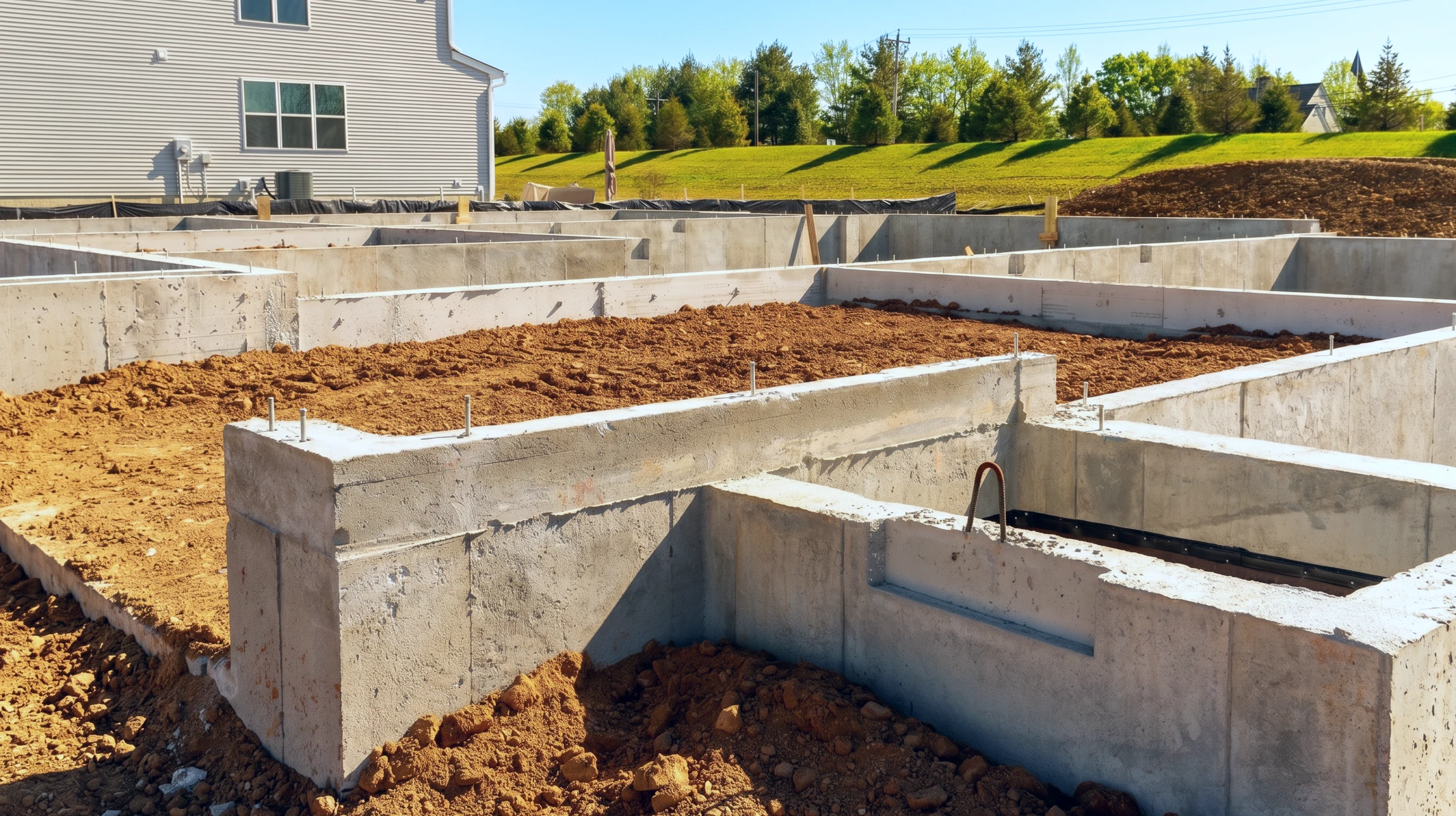 Chantier de construction extérieur avec ouvrage en béton